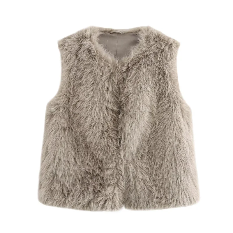 Autumn Women's Faux Fur Vest 2024 New Fashion Sleeveless Cardigan Hair Aank Top Short Elegant Women's Vests