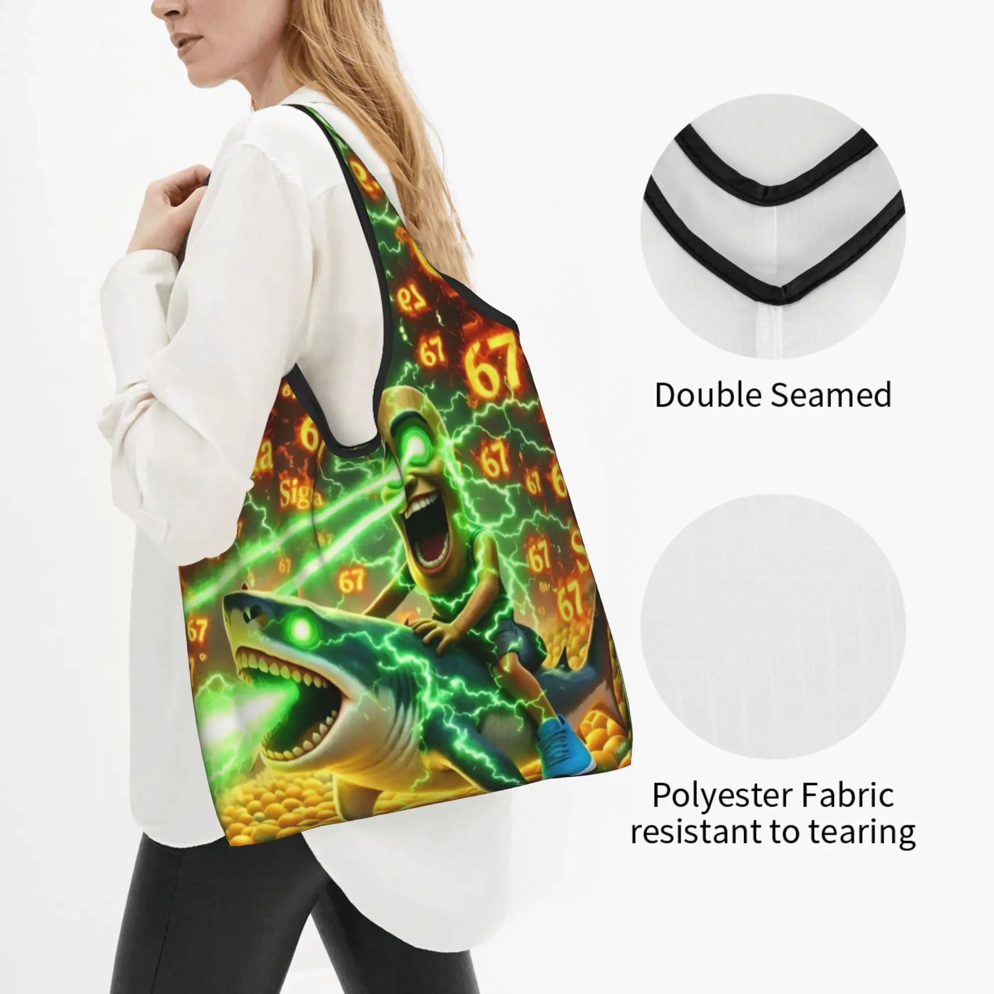 Recycling Italian Brainrot Hot Shopping Bag Women Tote Bag Portable Cartoon Game Groceries Shopper Bags