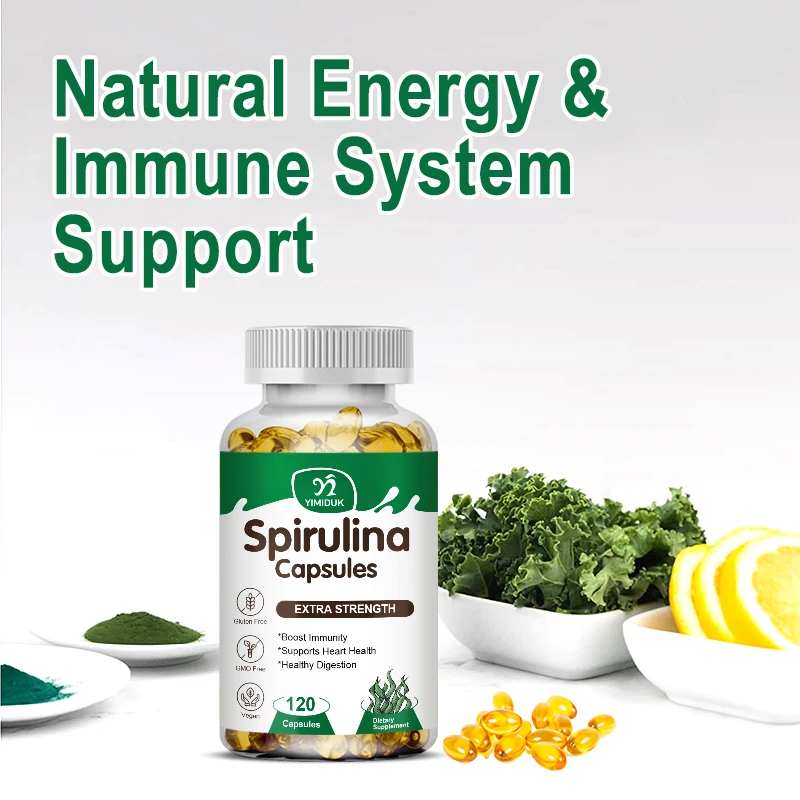 Organic Nature 1500mg Spirulina &Chlorophyll Capsules Cardiovascular Health Eye &Brain Health Vitamin B12 K1 Vegetarian Sea moss