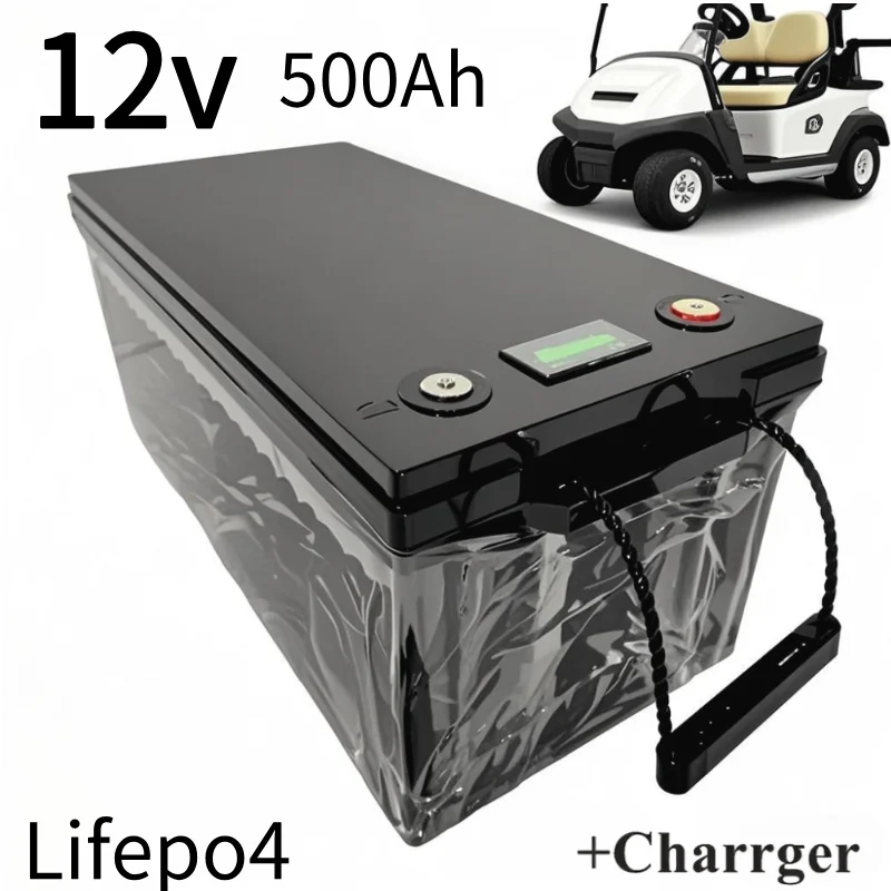 

JN waterproof 12V 500AH Lifepo4 battery lithium bluetooth BMS APP 4S 12.8V 500Ah for golf cart Solar Storage boat +20A charger.