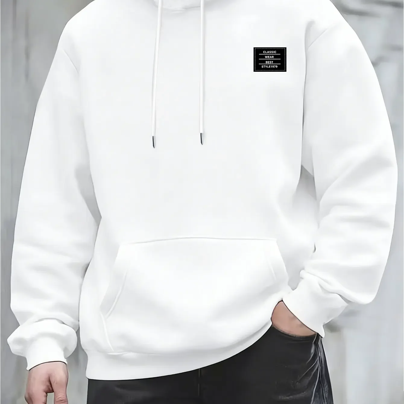 Casual Style Men's Minimalist Print Hooded Sweatshirt for Daily Wear and Commuting Warm Pullover