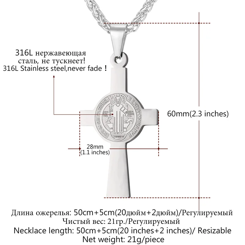 Collare Cross Pendant Men Stainless Steel Gold Color Medalla de San Benito Necklace Women Saint Benedict Medal Jewelry P084