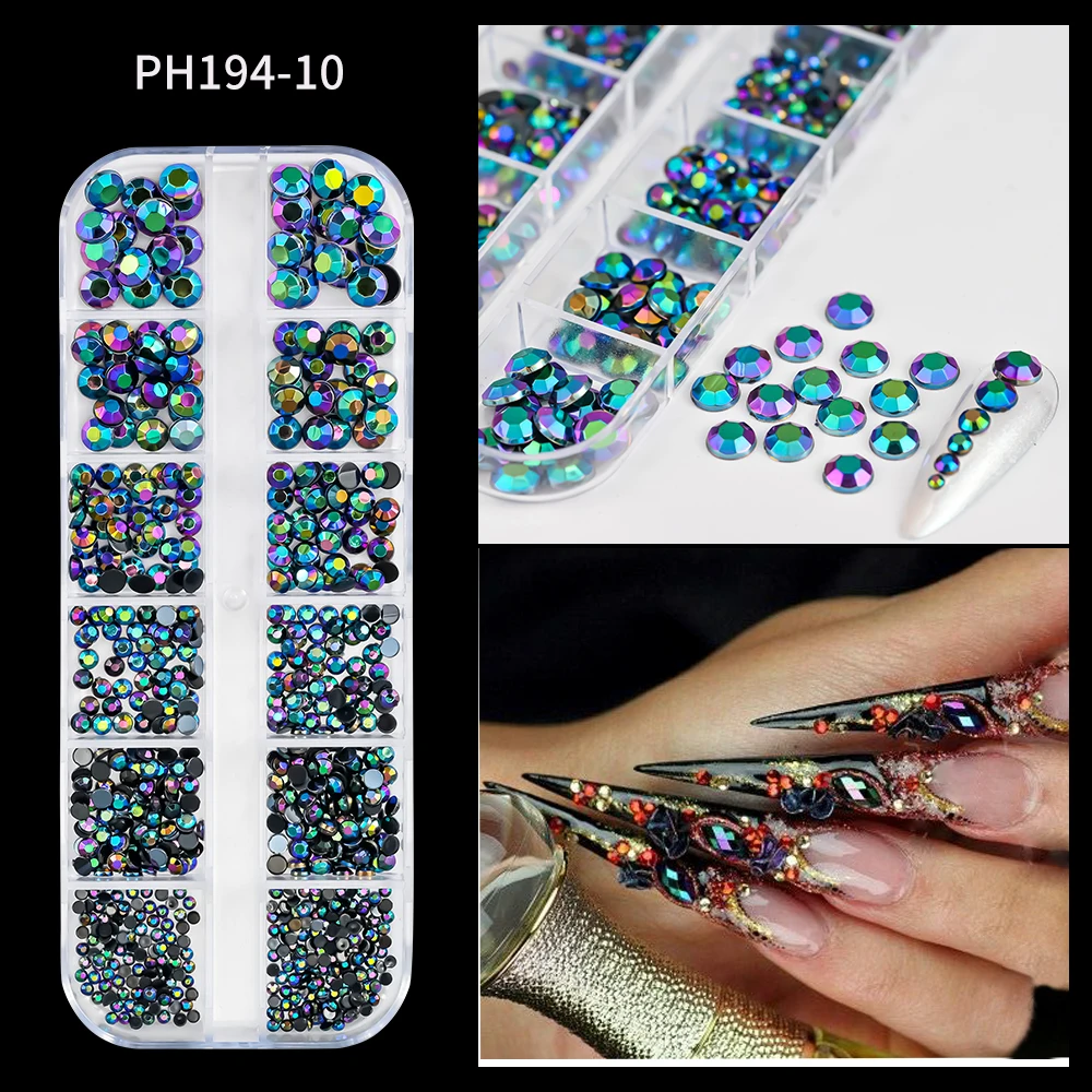 12Grid Shiny Silver Half Round Metal Caviar Bead Nail Rivets Charms 2/3/4/5/6/8mm Flatback Pearl Balls Nail Art Studs Y2k Decora