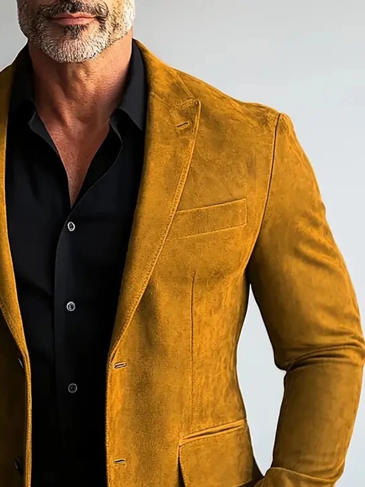 

Men's Elegant Suede Business Suit Jacket Single-Breasted Long Sleeve Lapel Multiple Pockets Blazer Fashion Formal Party Suit