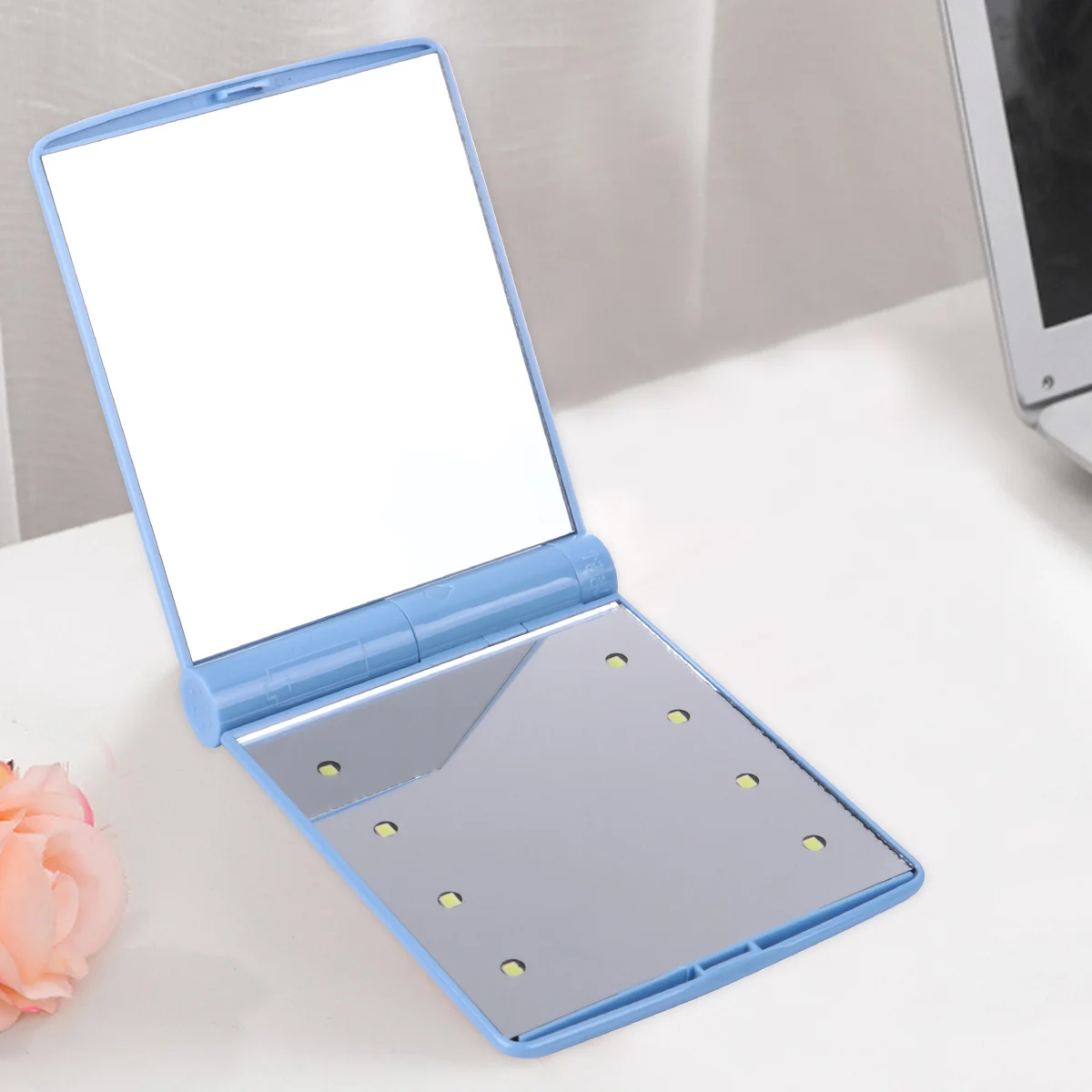Opvouwbare LED-make-upspiegel Vierkant Dubbelzijdig Draagbaar Compact Kleine spiegel Helder oppervlak High Definition voor op reis