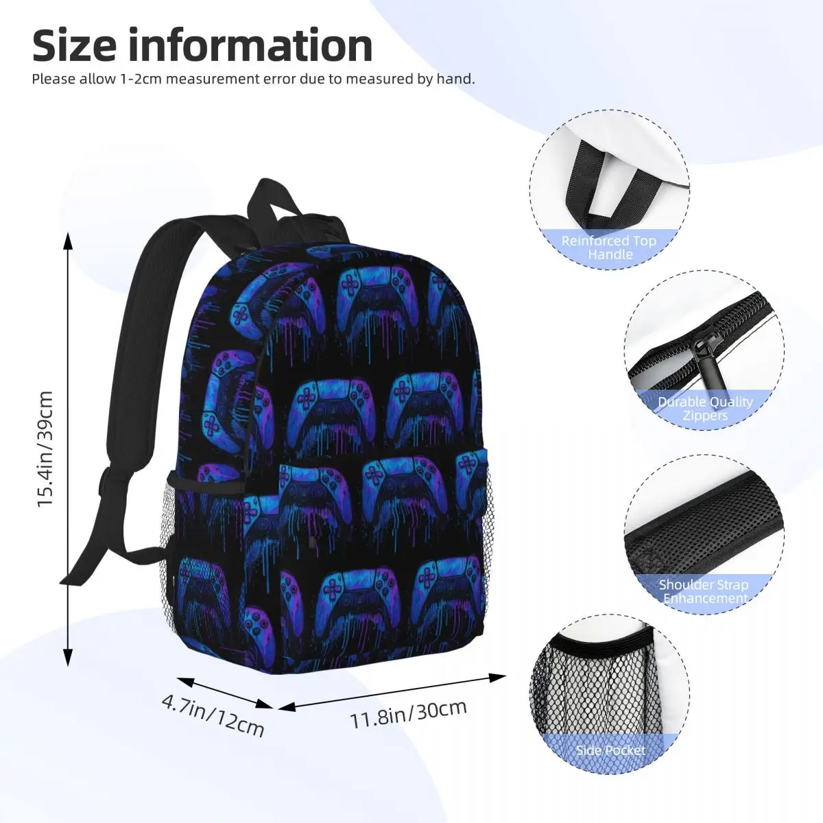 Game Controller Graffiti Backpack Daypack Large Capacity Boys Girls BookBag Shoulder Bags for Men Women Children School Bag