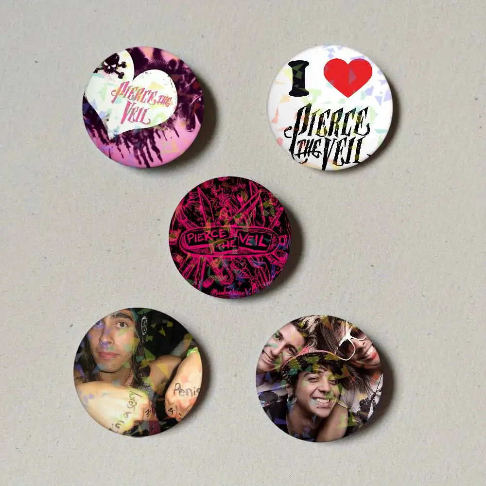 Band P-Pierce The Veil Round Exquisite Laser Badge Brooches Creative Pins For Clothes Hat Backpack Gift Accessories