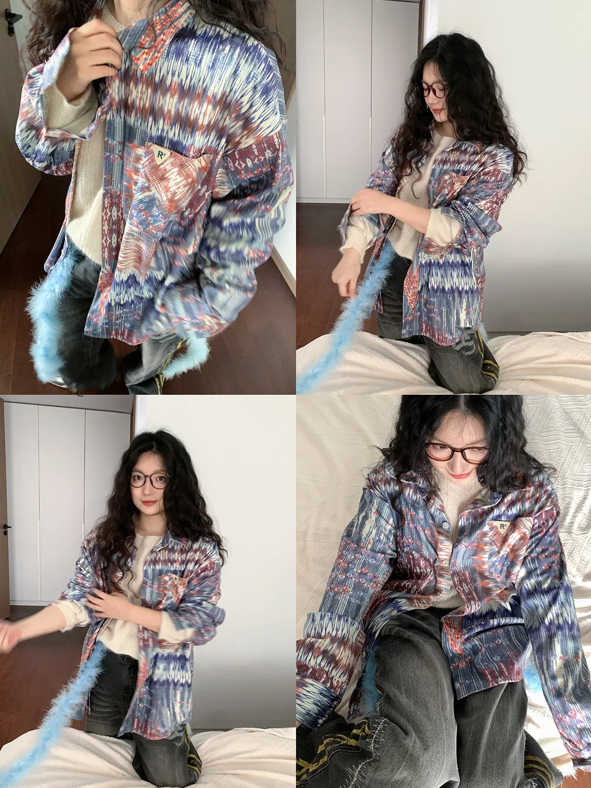 

JDL MODE, весна 2022, женские повседневные длинные све irt, винтажные хиппи с отложным воротником, цветной дизайн, Новое поступление