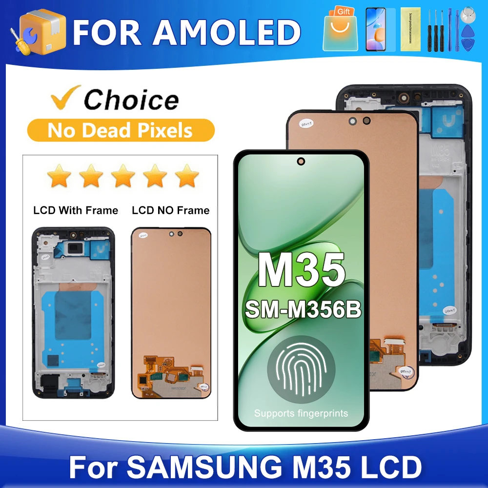 M35 For AMOLED For Samsung M35 5G SM-M356B SM-M356B/DS LCD Display Touch Screen Digitizer Assembly Replacement