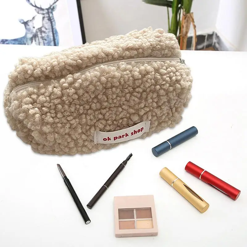 Plush Makeup Bag Large Capacity Zipper Makeup Bags Soft Pencil Case Makeup Brushes Storage Bag Travel Toiletry Bag