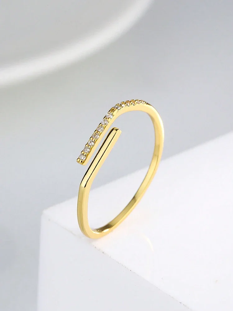 خاتم من الفضة الإسترليني عيار 925 بسيط لامع بطول متوازي قابل للتعديل من الزركون للنساء مجوهرات فاخرة عالية الجودة