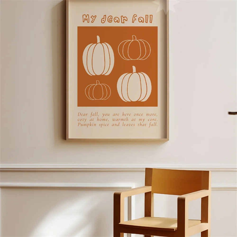 1pc Print Bundle Prints Fall Gallery Wall Art, Trendy Pumpkin Print Orange Autumn Posters Orange Fall Decor Printable Art