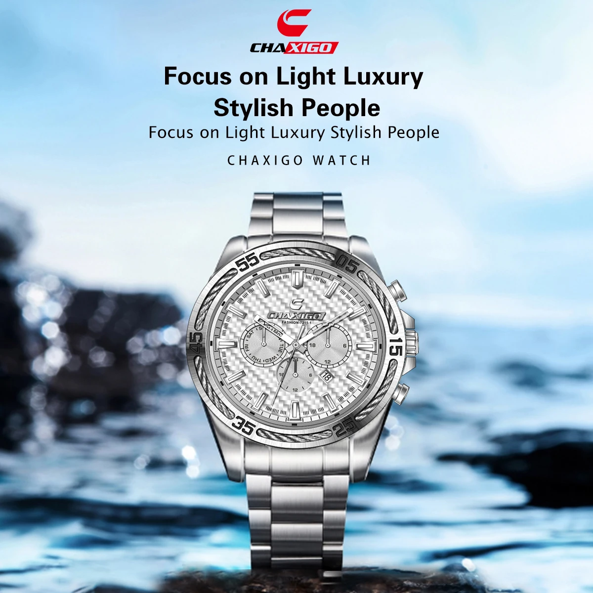 

CHAXIGO Men's Classic Business Casual Stainless Steel Strap Watch with Sunburst Dial and Luminous 30m Water Resistance