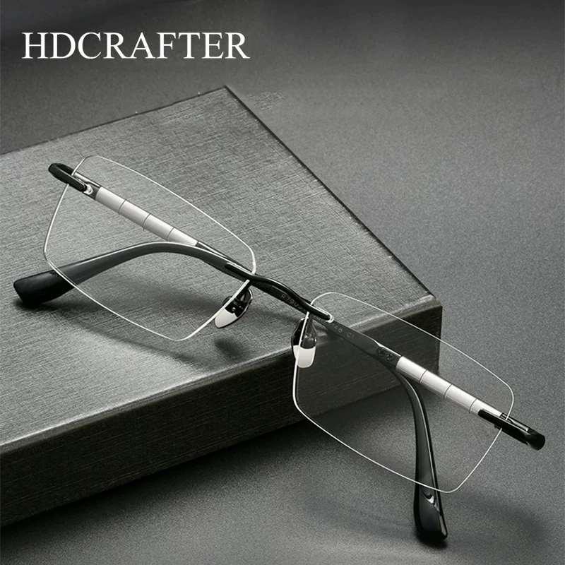 

HDCRAFTER Ultra-light Frameless Glasses Men Women Pure Titanium Optical Prescription Rimless Eyeglasses Business Square Eyewear