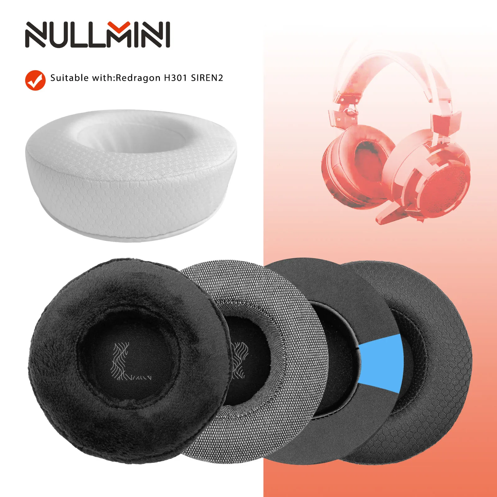 NullMini Replacement Earpads for Redragon H301 SIREN2 Headphones Cooling Gel Ear Cushion Earmuff Sleeve Headband