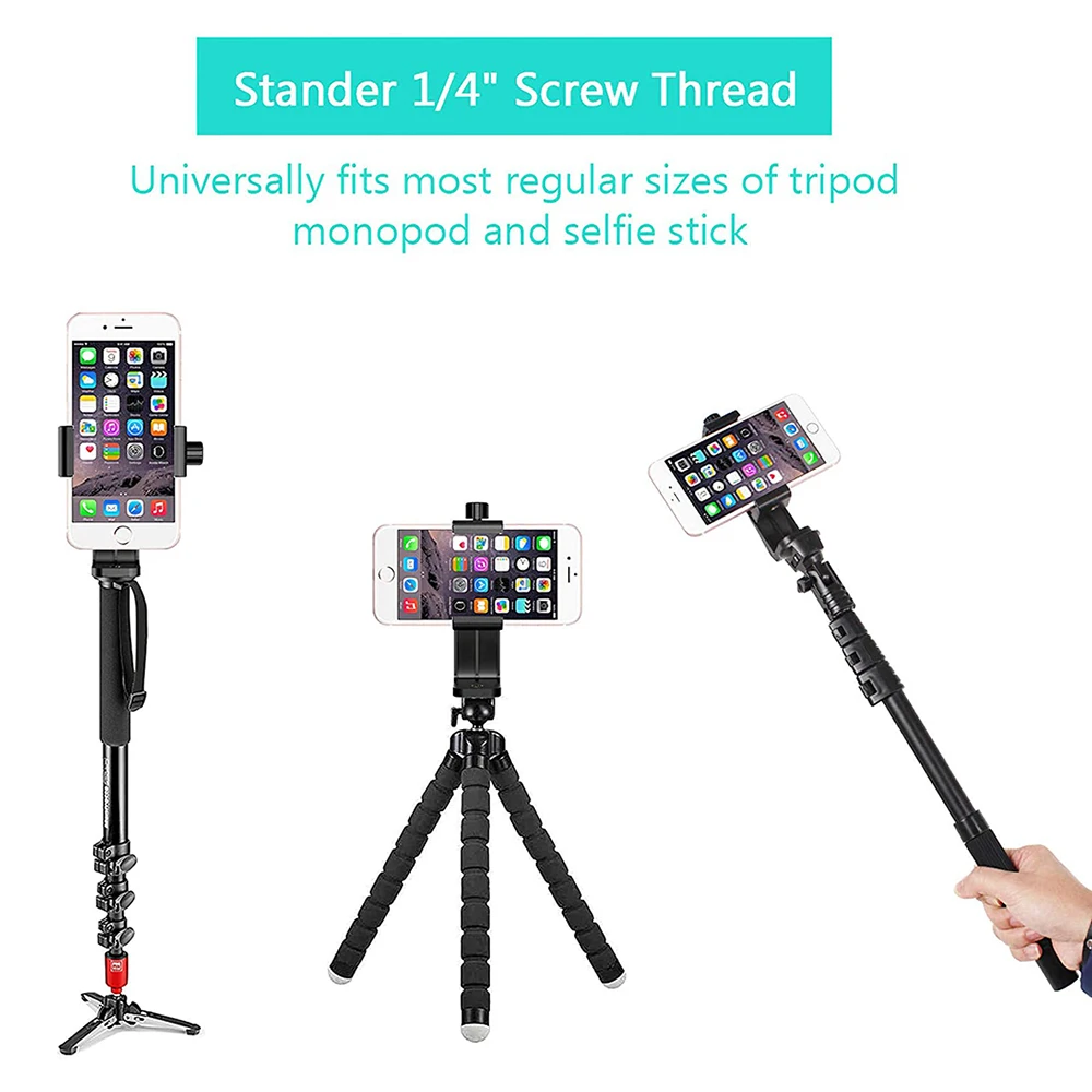 Universal Cell Phone Holder Tripod Mount Selfie Monopod Adapter Smartphone Clip Adjustable Clamp Mount for iPhone 13 12 11 Pro