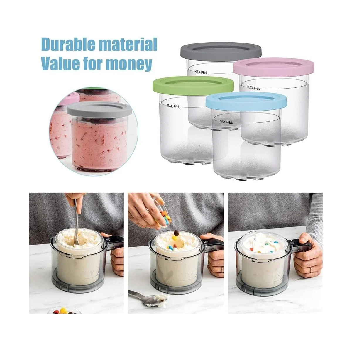 أكواب الآيس كريم مع أغطية ، حاويات الآيس كريم ، مكيفات النينجا الكريمي ، NC301 ، NC300 ، NC299AMZ سلسلة ، صانع الآيس كريم