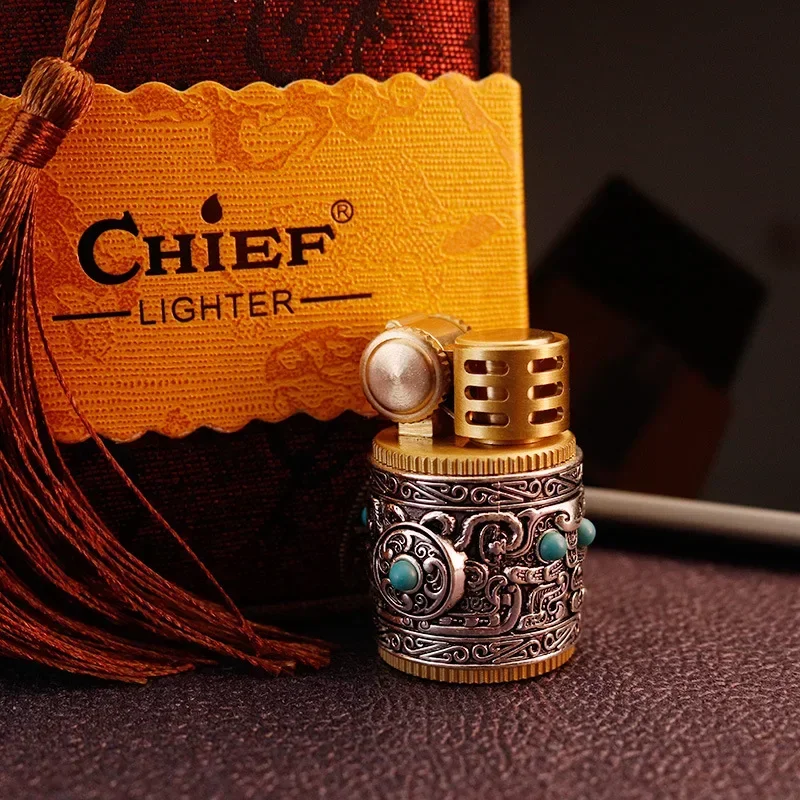 CHIEF Pure Copper Retro Personalized Kerosiene Lighter Armor Sand Wheel Open Flame Lighter Men's Gift Wholesale