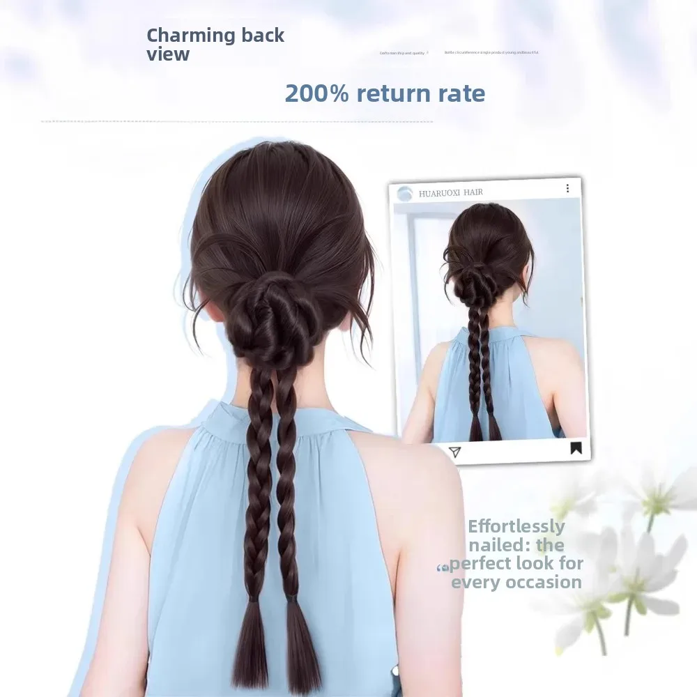 المرأة وهمية ضفائر شعر الصيف كسول الدجاج ريشة زهرة مشبك للرأس الملتوية كعكة الضفائر وصلات شعر ذيل الألياف الآسيوية