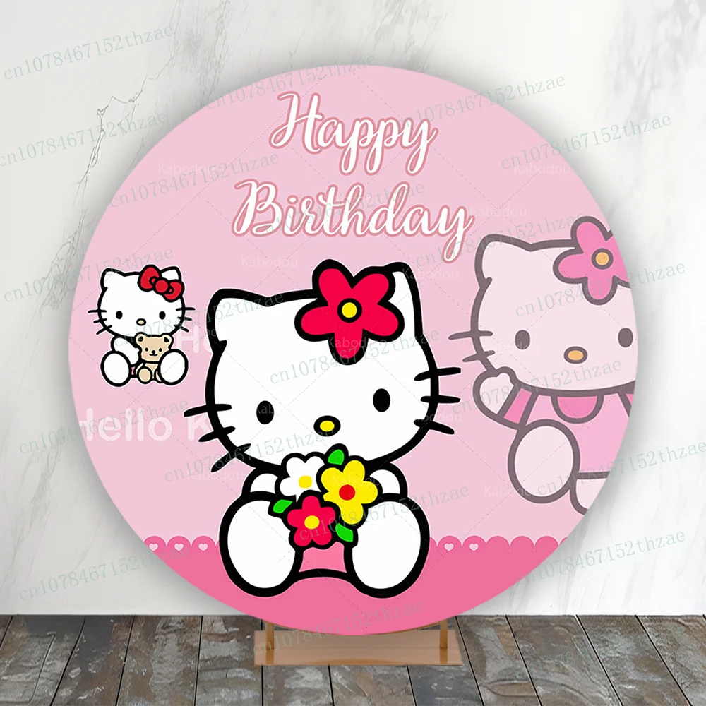 Hello Kitty Birthday Party Photo Backdrop Baby Shower Photo Background Round&Cylinders Plinth Covers Decoration