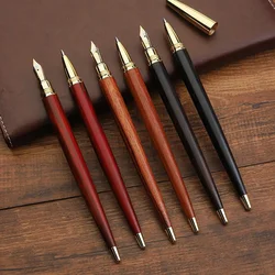 Retro 0.5mm Simple Sandalwood Wooden Fountain Pens Office Signature Pens Students Writing Painting School Stationery Supplies