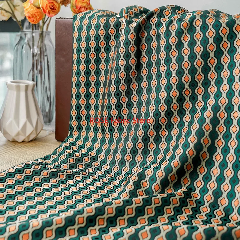 

1 meter Retro Orange Green Yarn Dyed Jacquard Fabric Bright Drape Women's Spring Autumn Dress Decorative Sewing Fabric