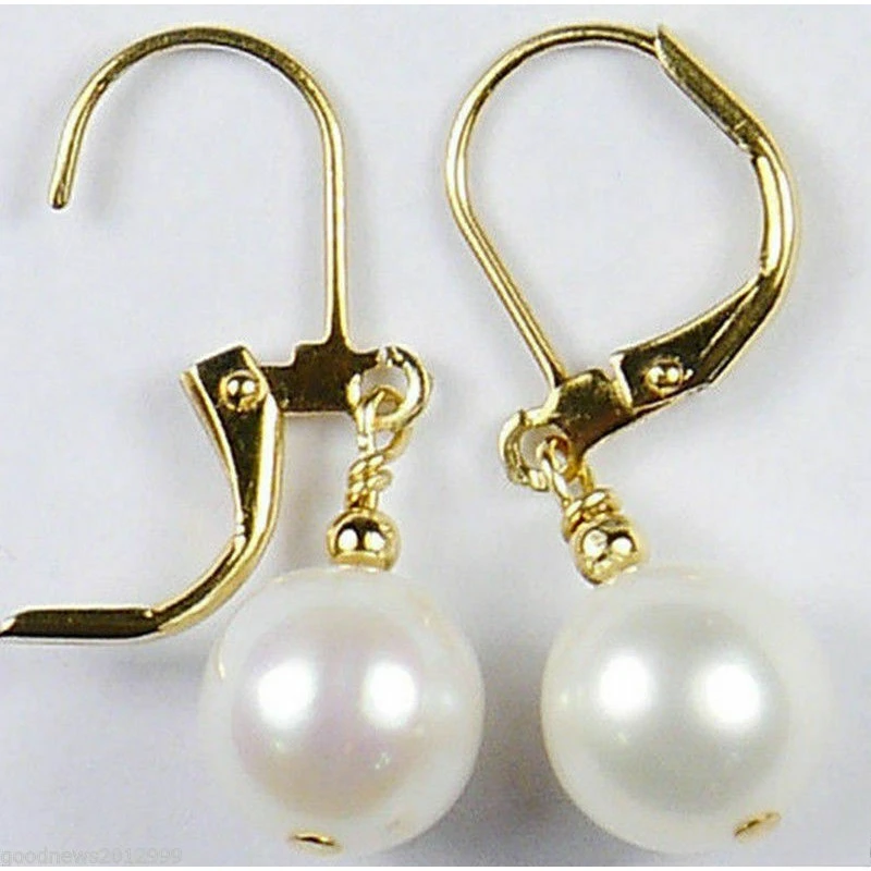 PERFECT 10-11mm AAAA WHITE AKOYA WOMEN PEARLS EARRING 14K GOLD