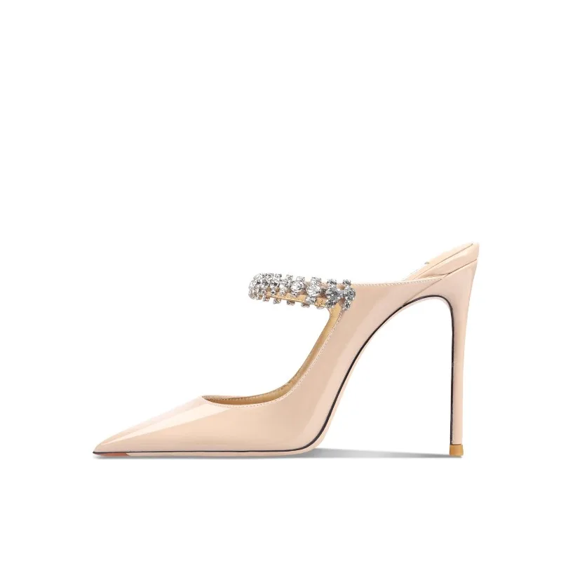 

Women's Patent Leather Rhinestone Stiletto Heels Mules Pointed Toe Backless Sandals Elegant Wedding Party Pumps OL Office Shoes