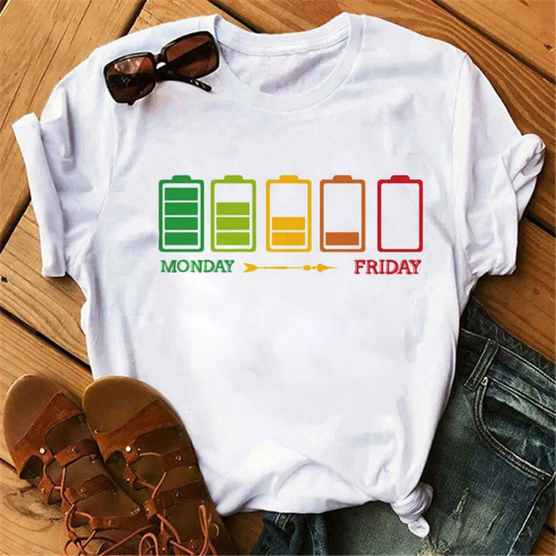 

Monday To Friday Electricity Print Women T Shirt Short Sleeve O Neck Loose Women Tshirt Ladies Tee Shirt Tops Camisetas Mujer