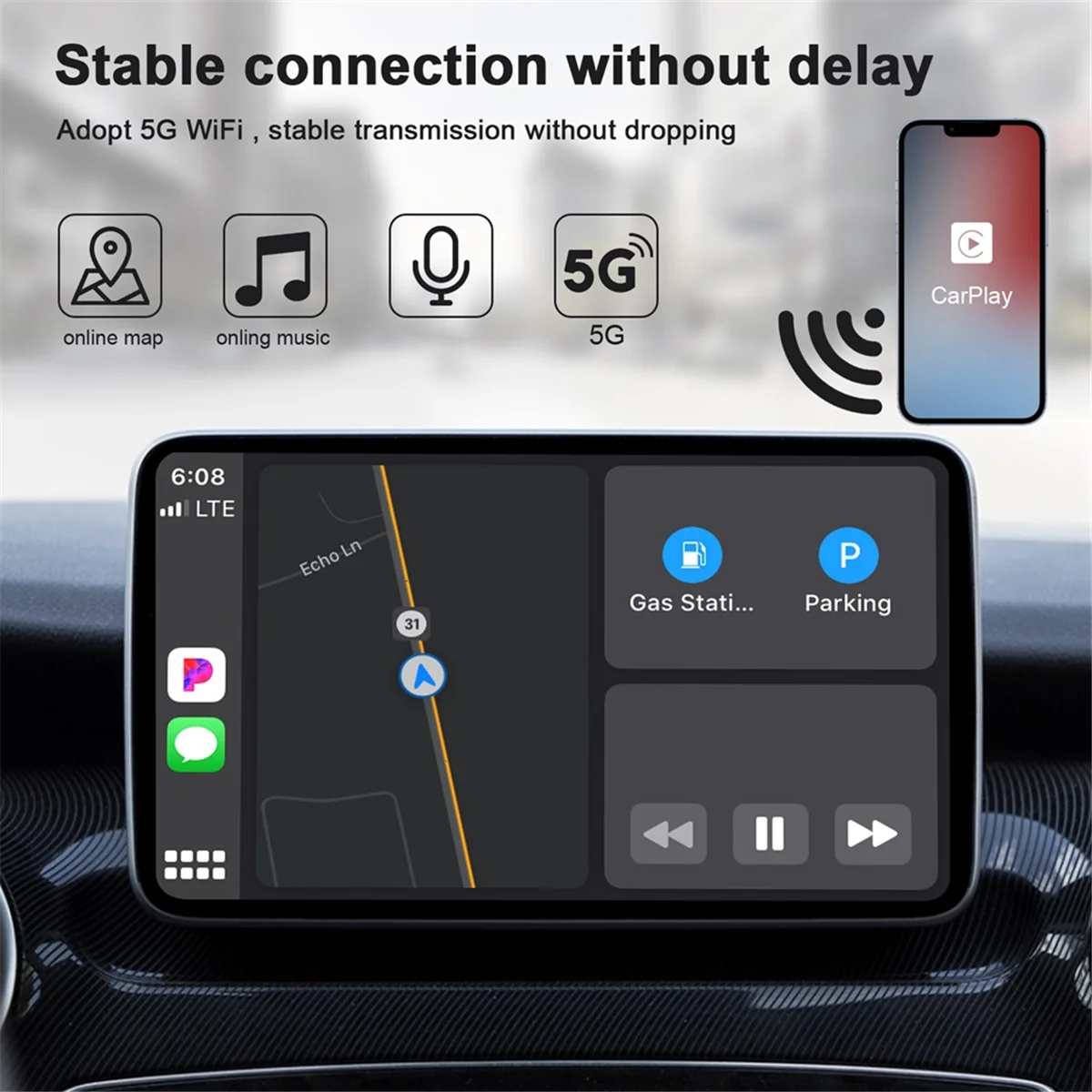Wireless Carplay Adapter With Youtube Tiktok_N34R