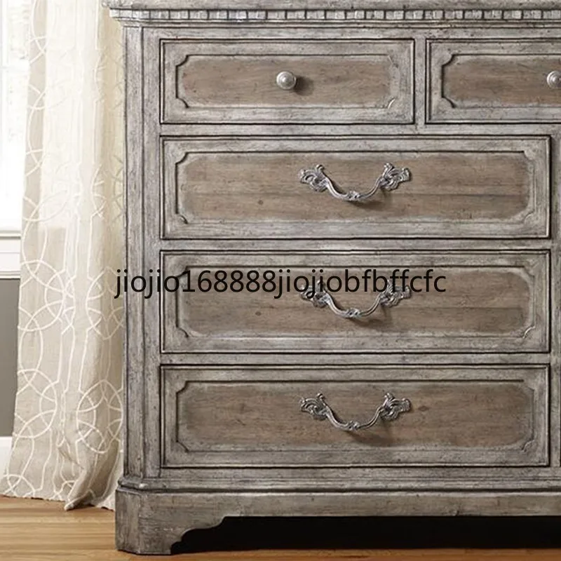 Suitable for  rural all-solid wood nine-chest cabinet log carved retro dressing cabinet