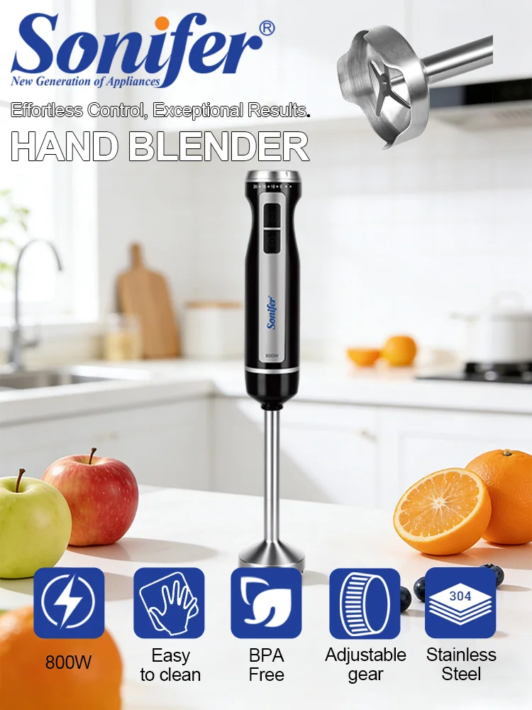 Hand Blender Sonifer SF-8178 800W Immersion Blender Stainless Steel Blade Turbo Speed Control Kitchen Smoothie Maker