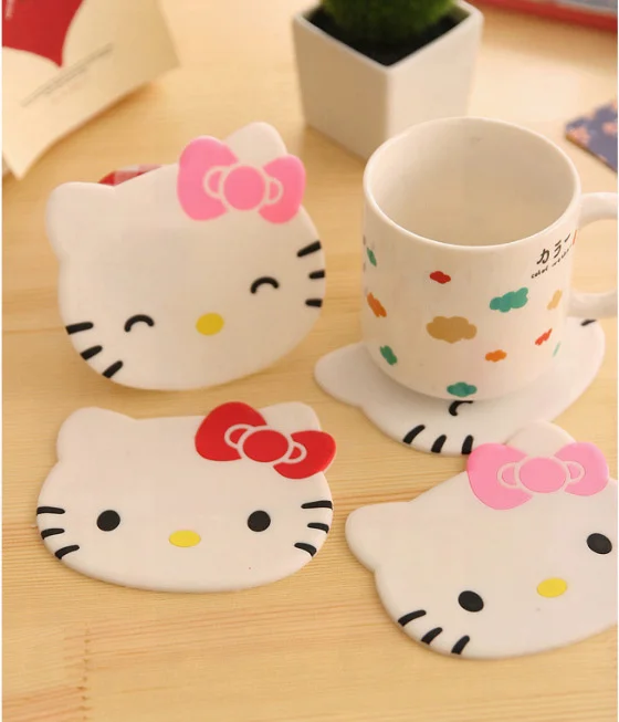 New Sanrio Kawaii Hello Kitty Cartoon Coaster Cup Heat Insulation Mat Cute Pink Cat Coaster Anime Accessories Room Decoration