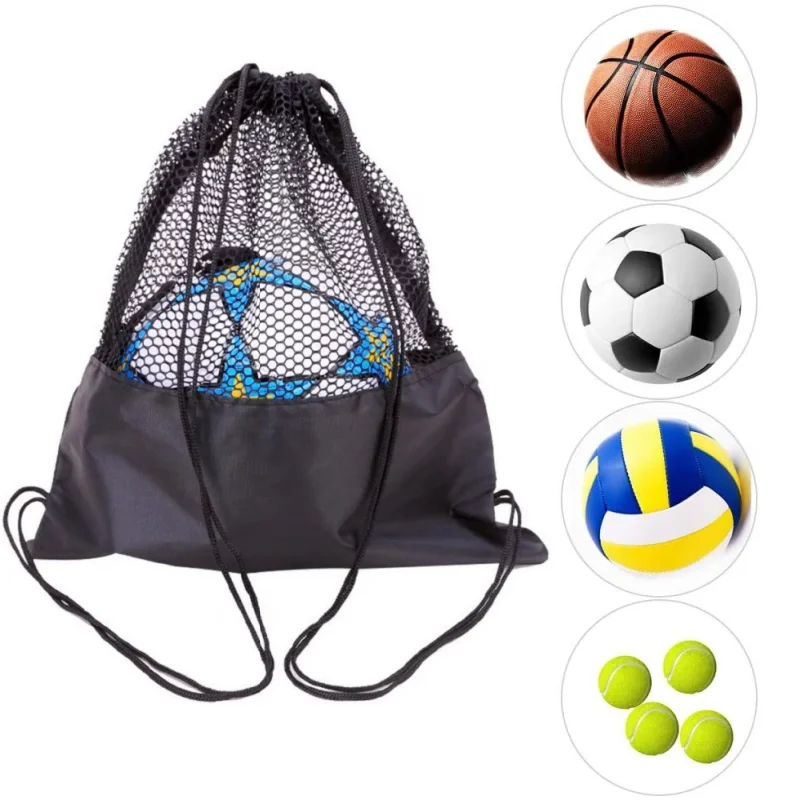 

1 Pcs Portable Drawstring Backpack Mesh Bag Football Soccer Volleyball Basketball Storage Bags Sports Travel Gym Toy Net Bags