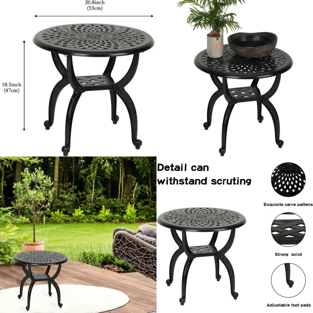 طاولة جانبية سوداء مستديرة للاستخدام الخارجي/الداخلية من الألومنيوم المقاوم للصدأ للفناء والحديقة والشرفة