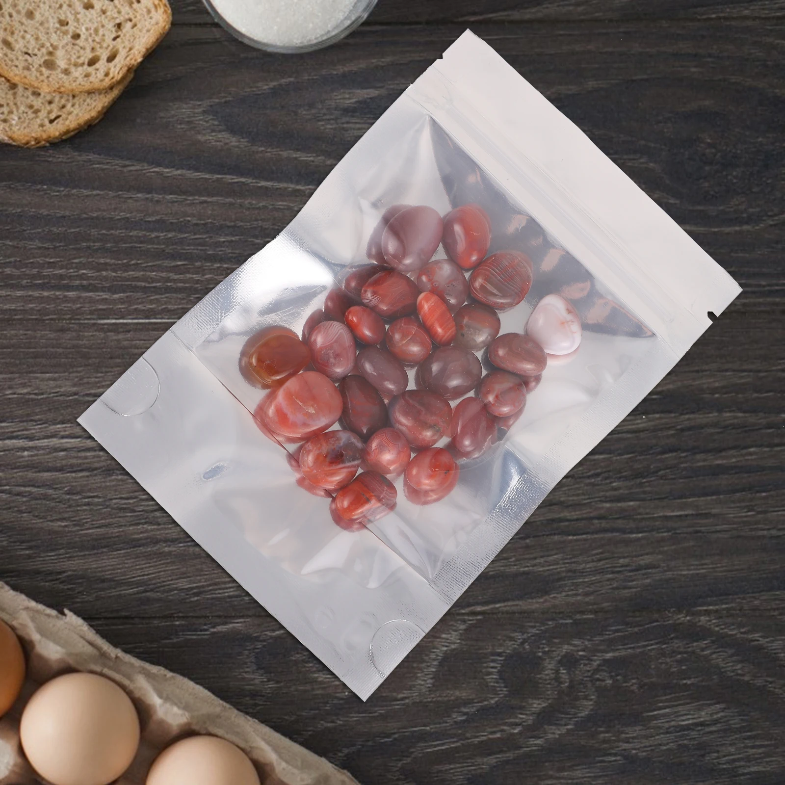 

100 Pcs Self-supporting Resealable Front Clear Storage Pouch Food