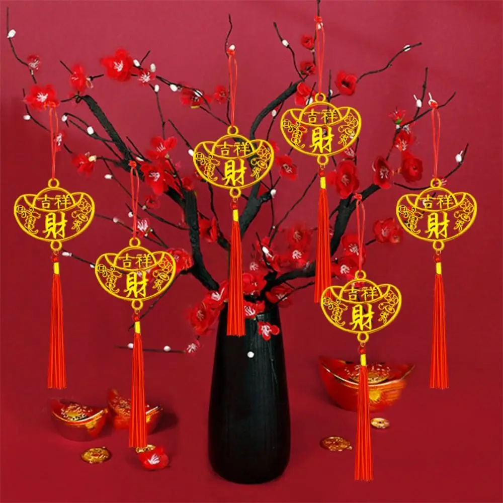 6/10Pcs Gold Chinese New Year Pendant Waterproof Good Luck Spring Festival Bonsai Pendant Wealth with Tassel