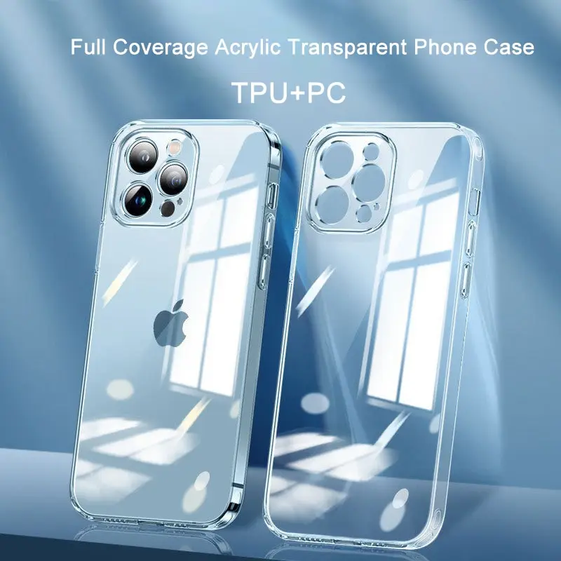 Soft Protect Case For iPhone 16 15 14 13 12 11 Pro Max X Xs Xr PC Shockproof Phone Full Lens Protection Cover For Transparent