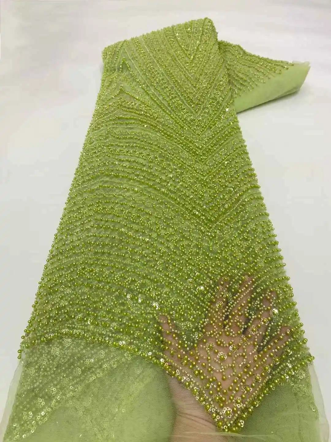 2025 แฟชั่นHeavyลูกปัดลูกไม้แอฟริกันคุณภาพสูงไนจีเรียSequins Tulleเย็บปักถักร้อยผ้าสําหรับงานแต่งงานชุดเจ้าสาวเย็บ