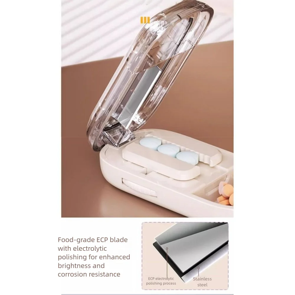 Precise Cutting Portable Pill Cutter Dustproof Halve/Quartering 2 in 1 Pill Storage Box Adjustable Detachable Pill Case