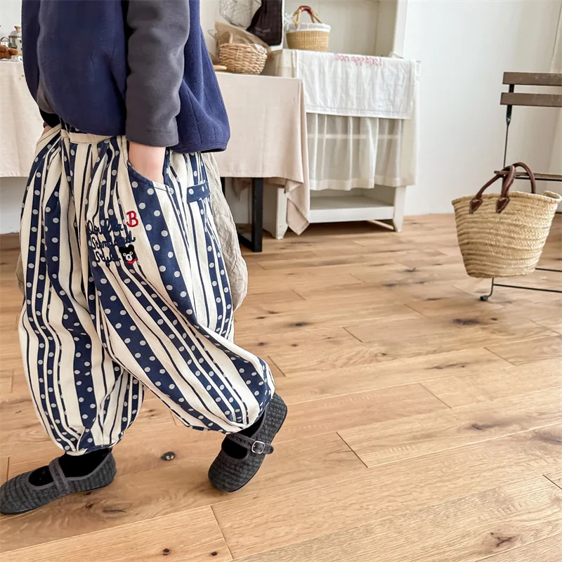 2025 Fall New Children's Clothing Japanese Style Embroidered Harem Pants Boys' and Girls' Pants