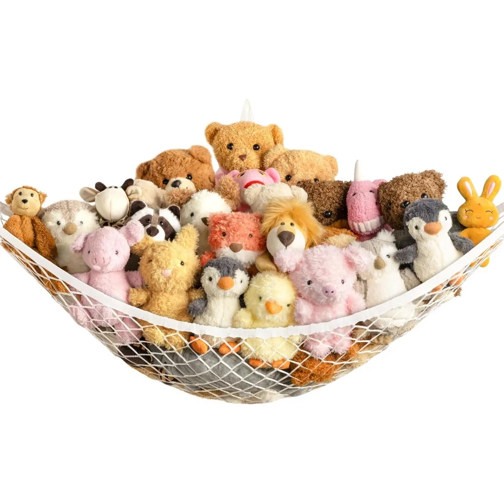 Large Stuffed Animal Storage Hammock Toy Organizer Net for Plush Toys Kids Nursery Room Decor Wall Mounted Hanging Corner Holder