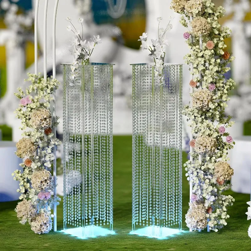 2-Pack Acrylic Flower Stand with LED Lights Wedding Post for Ceremonies, Wedding Decorations, Parties