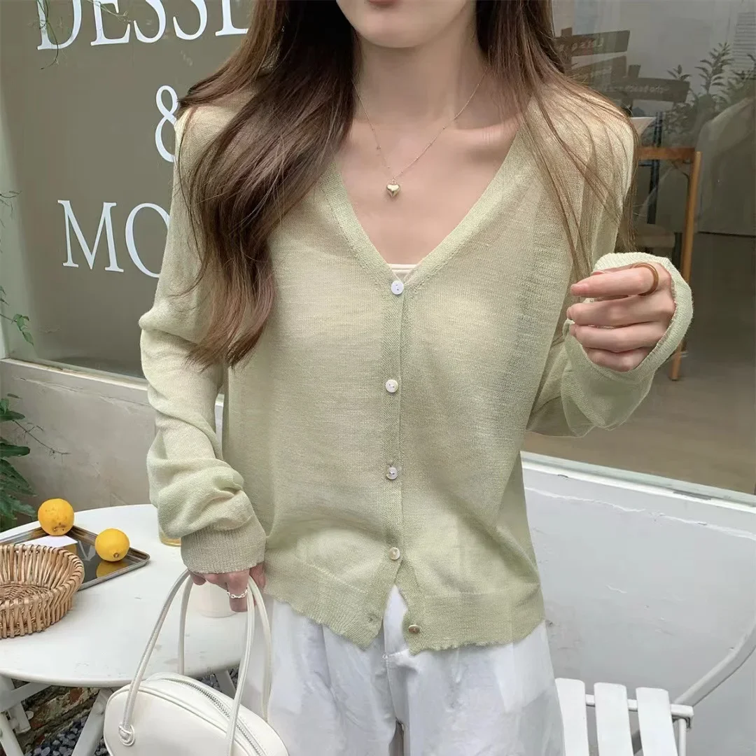Button Down Knitted Cardigan for Women Long Sleeve V-neck Lightweight Blouse Spring Summer Cover-up Fairycore Tops view 5