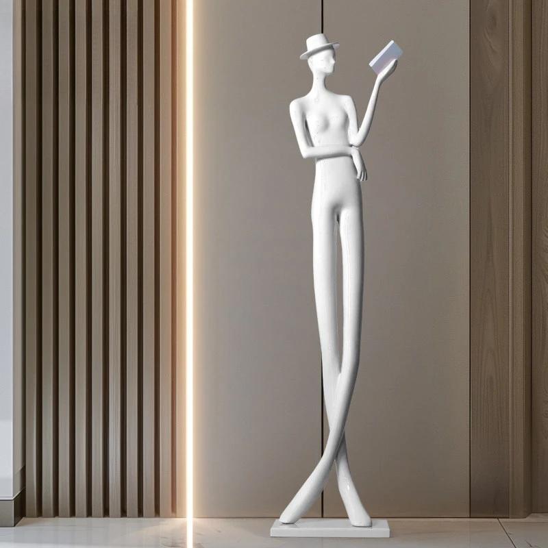 

Abstract figure reading long leg sculpture ornament light 120CM model room hotel TV cabinet living room entrance study glass