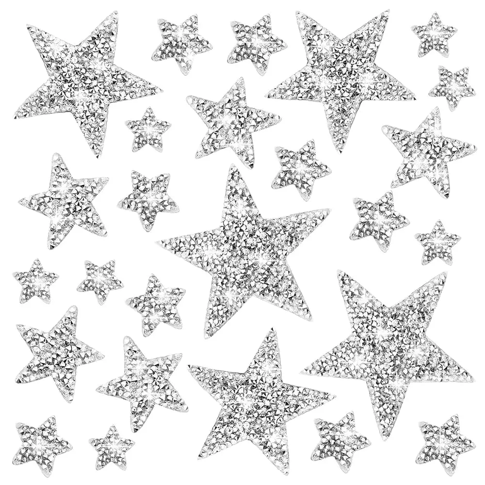 

32pcs 5 Sizes Star Patches Iron On,Star Rhinestone Appliques Adhesive Glitter Stars Iron on Patches Hot Glue Rhinestone Glitt