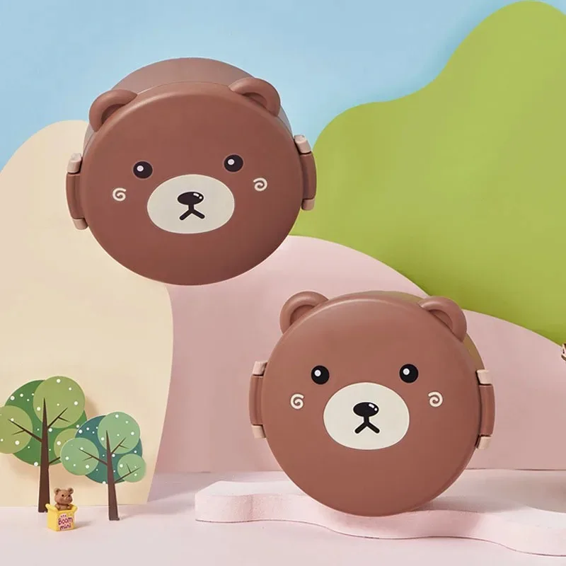 구획이있는 귀여운 곰 도시락 상자 뚜껑이있는 점심 식품 용기 Almacenamiento Cocina 어린이 학교를위한 휴대용 도시락 상자