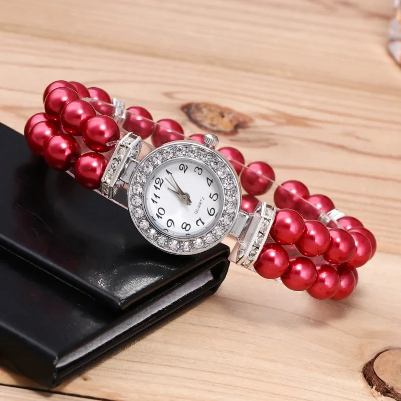 Casual Watch Women Pearl String Watch Strap Quartz Wrist Watch Luxury Fashionable Simple Style Quartz Wristwatch Gift