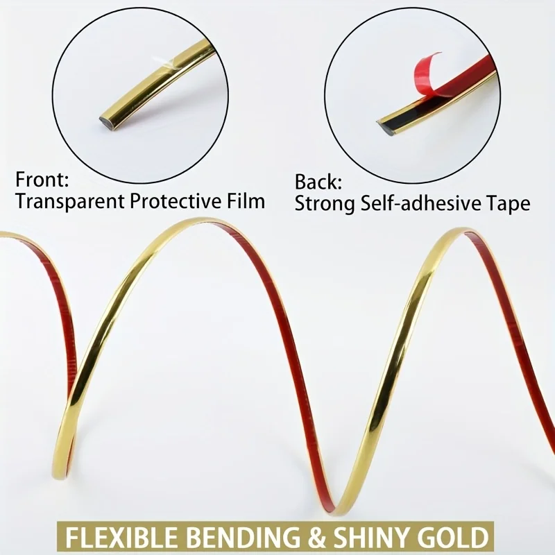 1Roll 5m X 6mm Gold Molding Trim Peel and Stick Flexible Border Self-Adhesive Decorative Strip Wall Seam Sealing Tape for Wall view 4