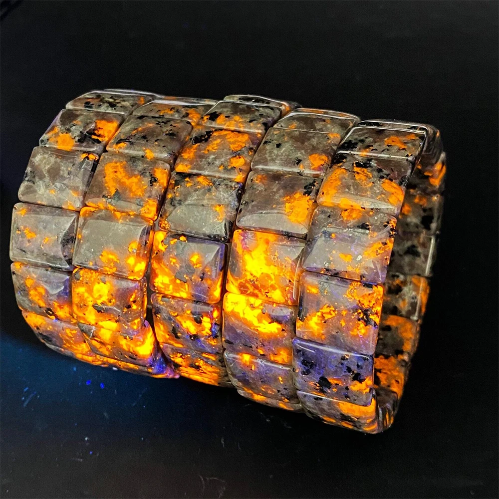 

Natural Yooperlite Stone Bangle Flame Gemstone Energy Healing Power Block Bead Quartz Bracelet Jewelry for Men Women Mascot Gift